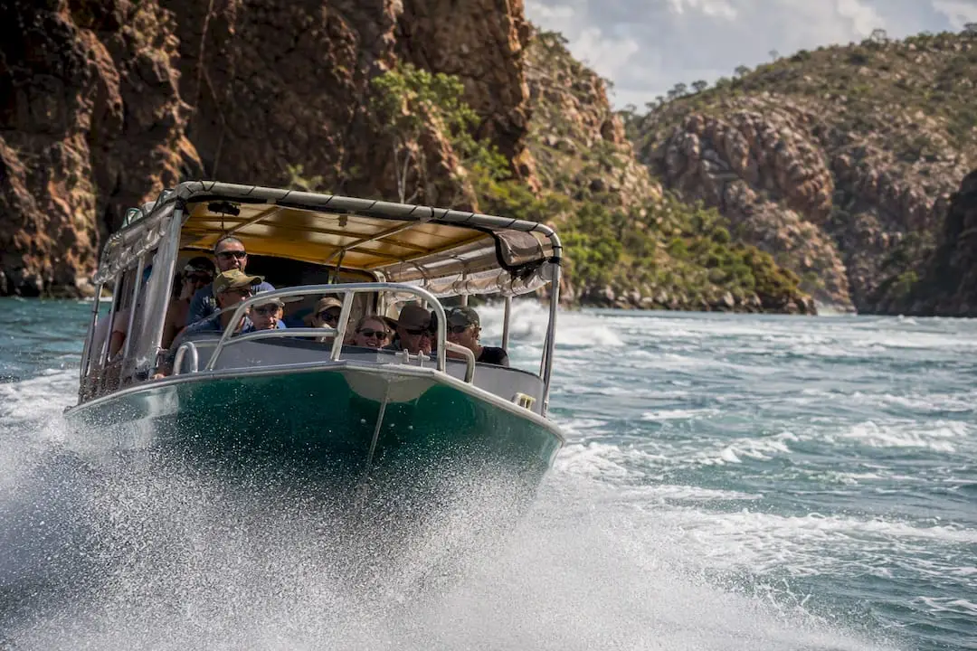 Tour boat at Horizontal Falls with rough water