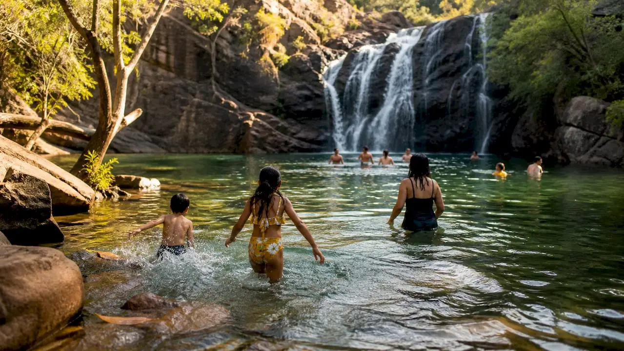 Swimmers enjoying safe swimming at Litchfield waterfall